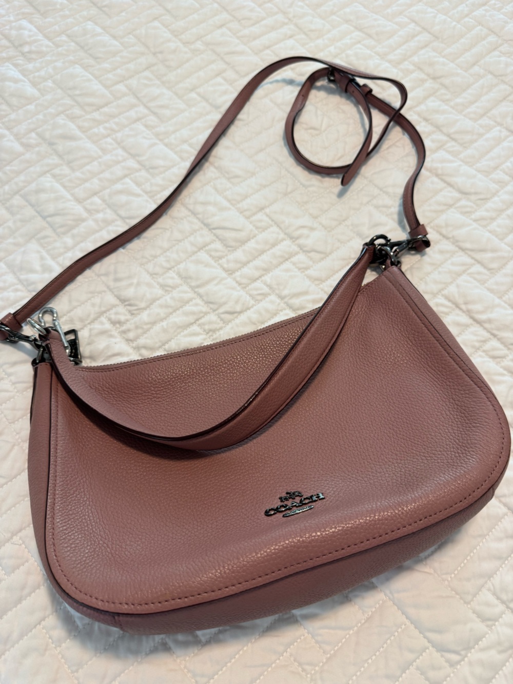 Coach Women's Pebbled Leather Crossbody/Shoulder Bag in Mauve Pink